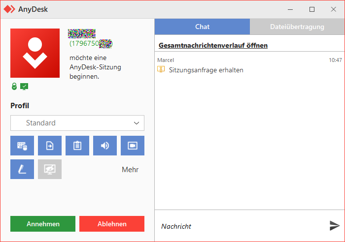 anyDeskKundenmodulAnnehmen
